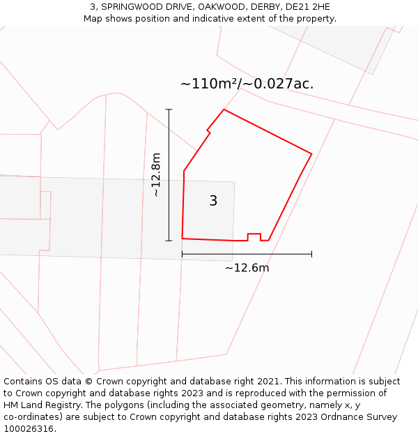 3, SPRINGWOOD DRIVE, OAKWOOD, DERBY, DE21 2HE: Plot and title map