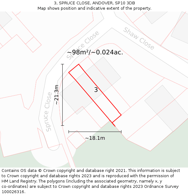 3, SPRUCE CLOSE, ANDOVER, SP10 3DB: Plot and title map