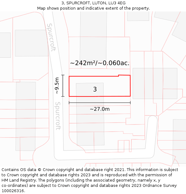 3, SPURCROFT, LUTON, LU3 4EG: Plot and title map