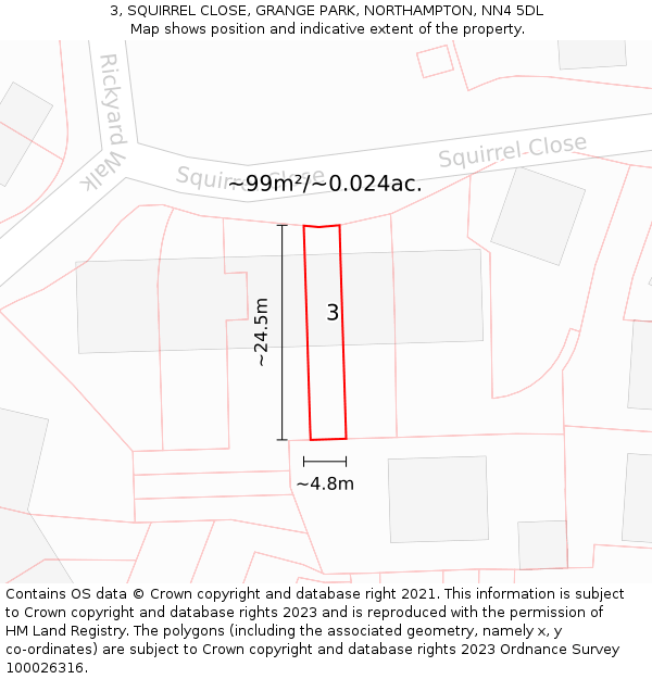 3, SQUIRREL CLOSE, GRANGE PARK, NORTHAMPTON, NN4 5DL: Plot and title map