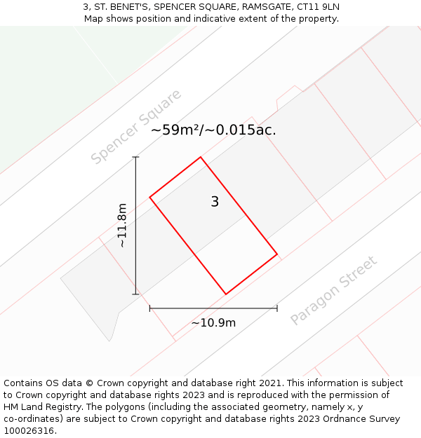 3, ST. BENET'S, SPENCER SQUARE, RAMSGATE, CT11 9LN: Plot and title map