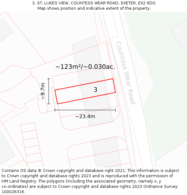3, ST. LUKES VIEW, COUNTESS WEAR ROAD, EXETER, EX2 6DG: Plot and title map
