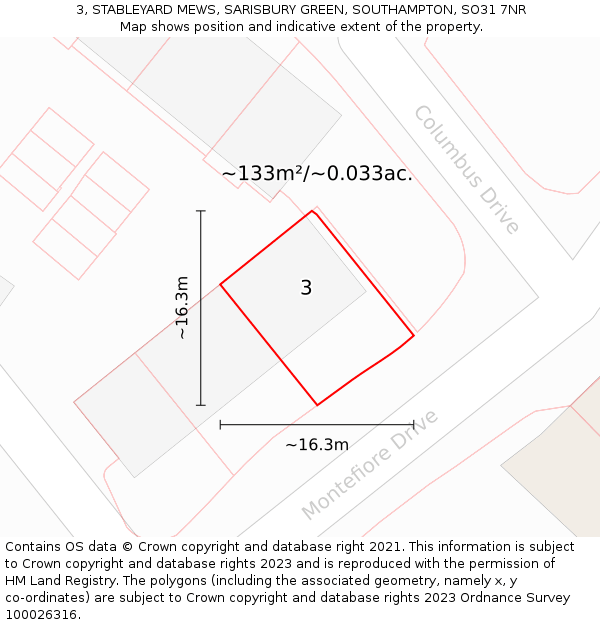 3, STABLEYARD MEWS, SARISBURY GREEN, SOUTHAMPTON, SO31 7NR: Plot and title map