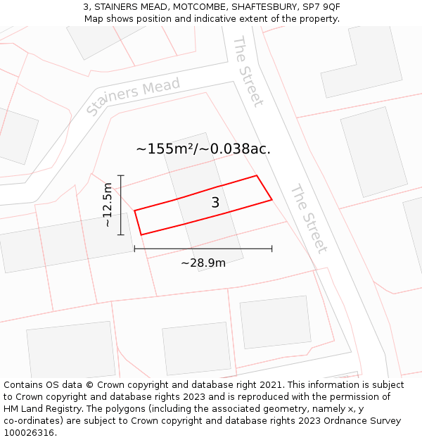 3, STAINERS MEAD, MOTCOMBE, SHAFTESBURY, SP7 9QF: Plot and title map