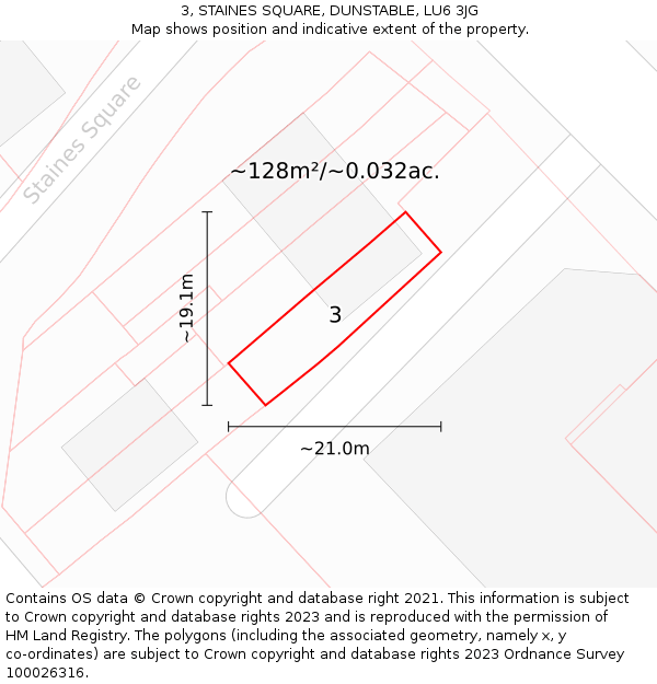 3, STAINES SQUARE, DUNSTABLE, LU6 3JG: Plot and title map