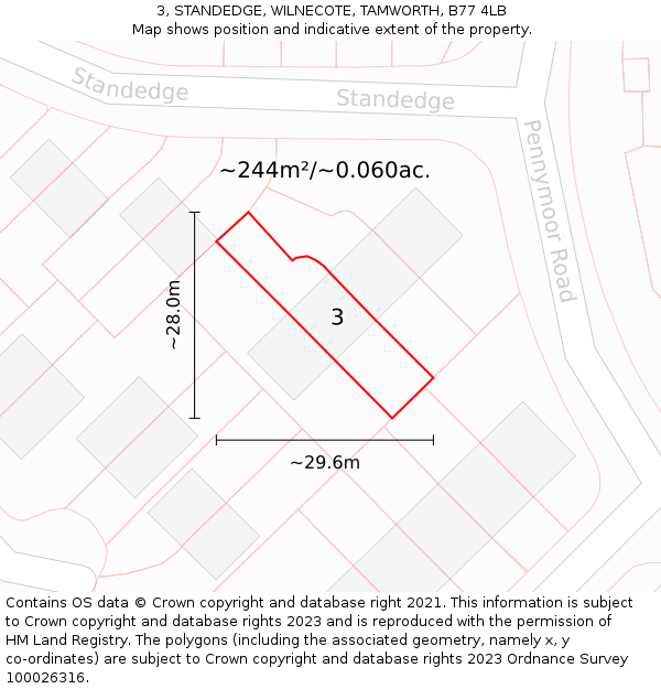 3, STANDEDGE, WILNECOTE, TAMWORTH, B77 4LB: Plot and title map