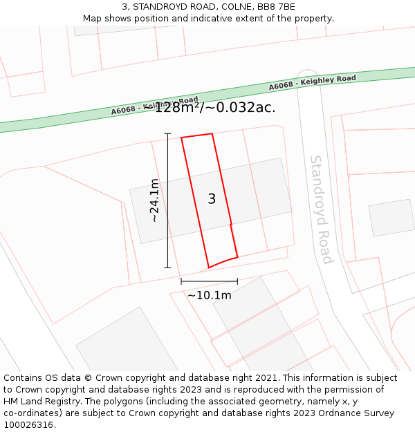 3, STANDROYD ROAD, COLNE, BB8 7BE: Plot and title map