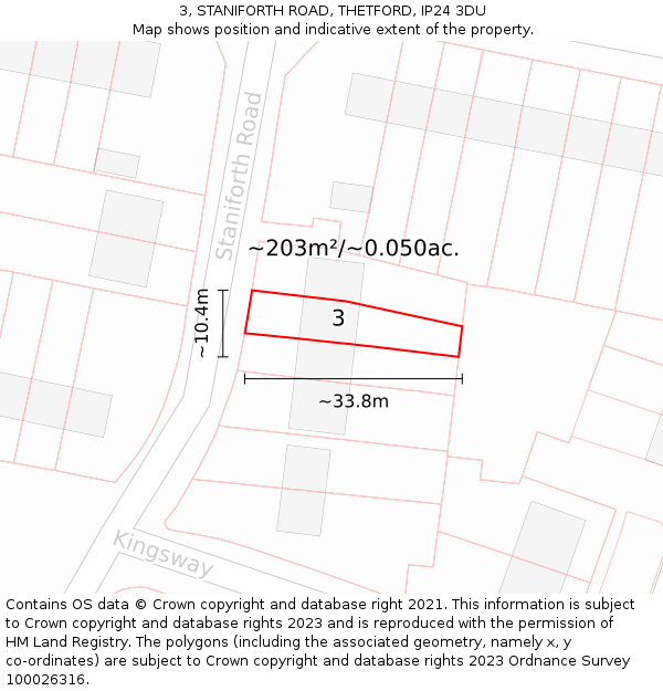 3, STANIFORTH ROAD, THETFORD, IP24 3DU: Plot and title map
