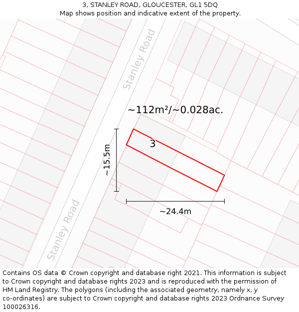 3, STANLEY ROAD, GLOUCESTER, GL1 5DQ: Plot and title map