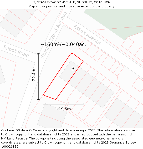3, STANLEY WOOD AVENUE, SUDBURY, CO10 1WA: Plot and title map