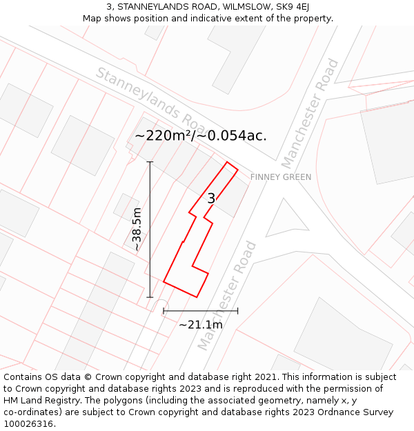 3, STANNEYLANDS ROAD, WILMSLOW, SK9 4EJ: Plot and title map