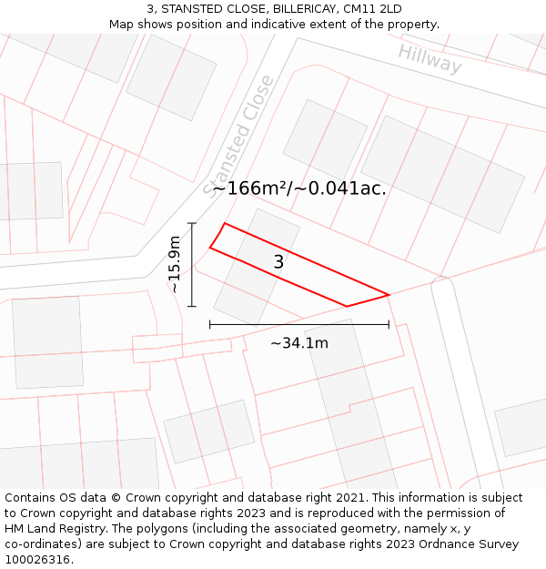 3, STANSTED CLOSE, BILLERICAY, CM11 2LD: Plot and title map
