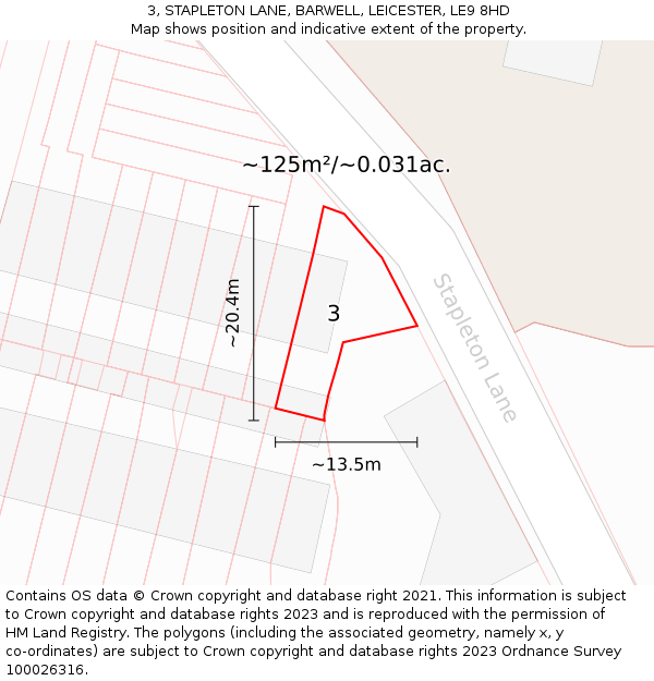 3, STAPLETON LANE, BARWELL, LEICESTER, LE9 8HD: Plot and title map