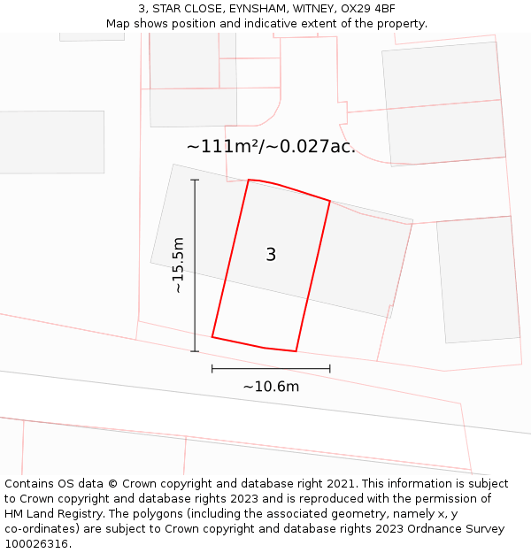 3, STAR CLOSE, EYNSHAM, WITNEY, OX29 4BF: Plot and title map