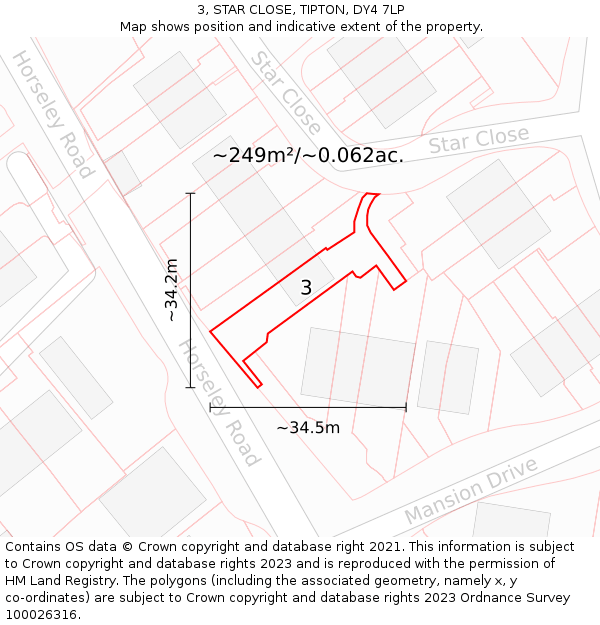 3, STAR CLOSE, TIPTON, DY4 7LP: Plot and title map