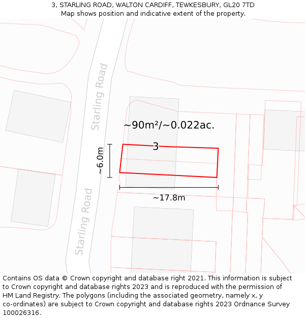 3, STARLING ROAD, WALTON CARDIFF, TEWKESBURY, GL20 7TD: Plot and title map