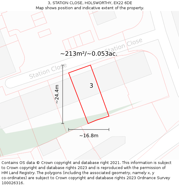 3, STATION CLOSE, HOLSWORTHY, EX22 6DE: Plot and title map