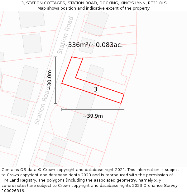 3, STATION COTTAGES, STATION ROAD, DOCKING, KING'S LYNN, PE31 8LS: Plot and title map