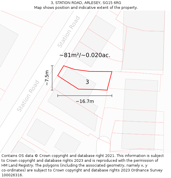 3, STATION ROAD, ARLESEY, SG15 6RG: Plot and title map