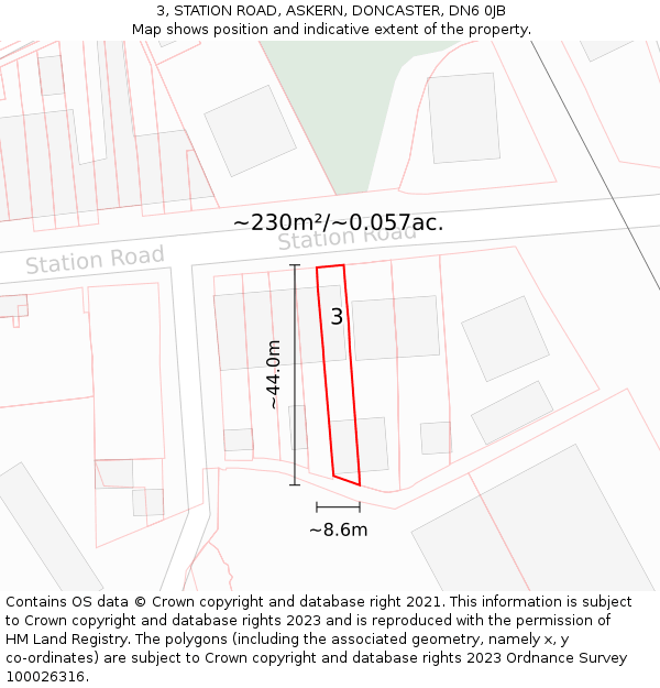 3, STATION ROAD, ASKERN, DONCASTER, DN6 0JB: Plot and title map