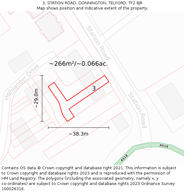 3, STATION ROAD, DONNINGTON, TELFORD, TF2 8JR: Plot and title map