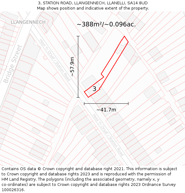 3, STATION ROAD, LLANGENNECH, LLANELLI, SA14 8UD: Plot and title map