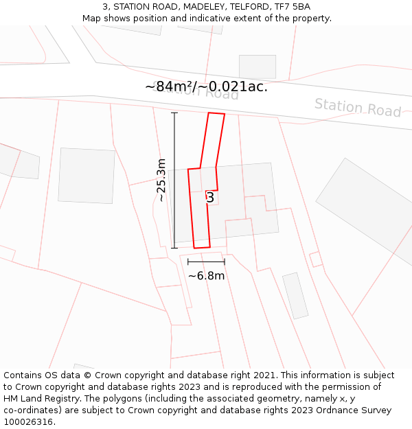 3, STATION ROAD, MADELEY, TELFORD, TF7 5BA: Plot and title map