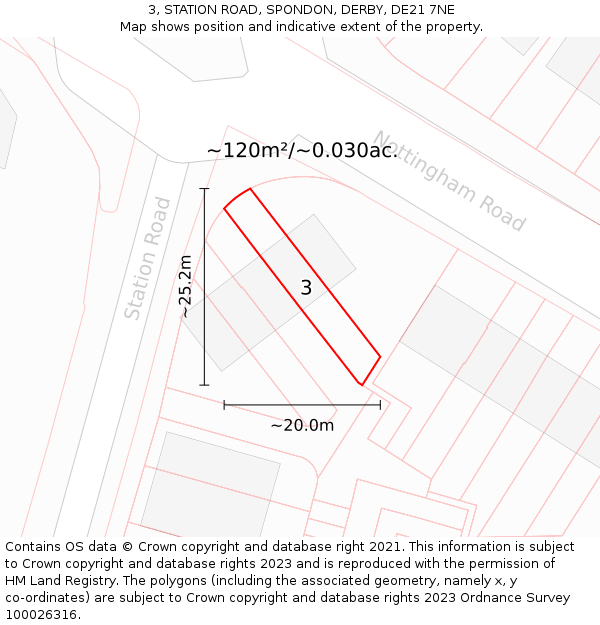 3, STATION ROAD, SPONDON, DERBY, DE21 7NE: Plot and title map