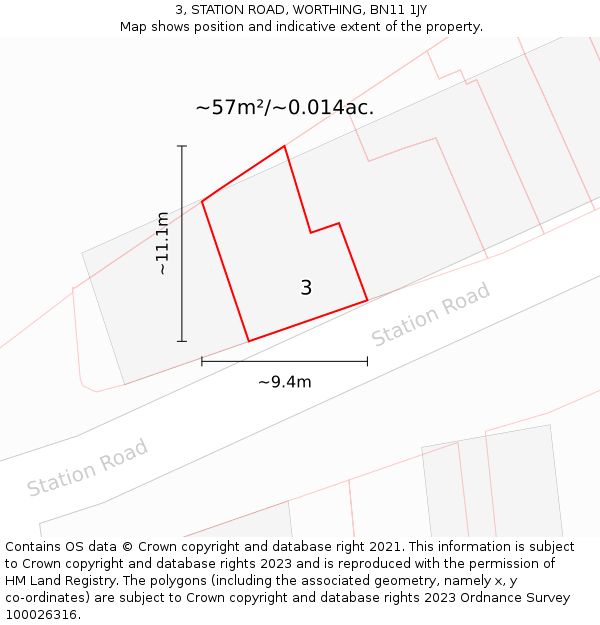 3, STATION ROAD, WORTHING, BN11 1JY: Plot and title map
