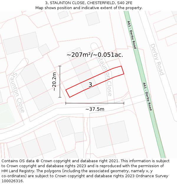3, STAUNTON CLOSE, CHESTERFIELD, S40 2FE: Plot and title map