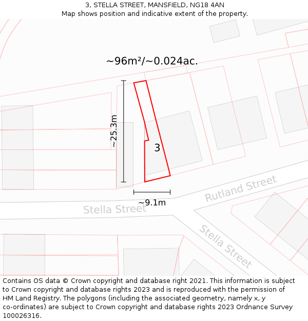 3, STELLA STREET, MANSFIELD, NG18 4AN: Plot and title map