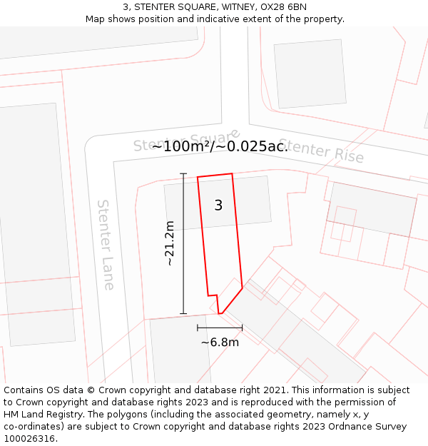 3, STENTER SQUARE, WITNEY, OX28 6BN: Plot and title map