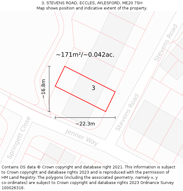 3, STEVENS ROAD, ECCLES, AYLESFORD, ME20 7SH: Plot and title map