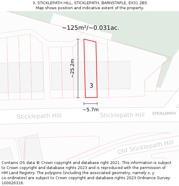 3, STICKLEPATH HILL, STICKLEPATH, BARNSTAPLE, EX31 2BS: Plot and title map