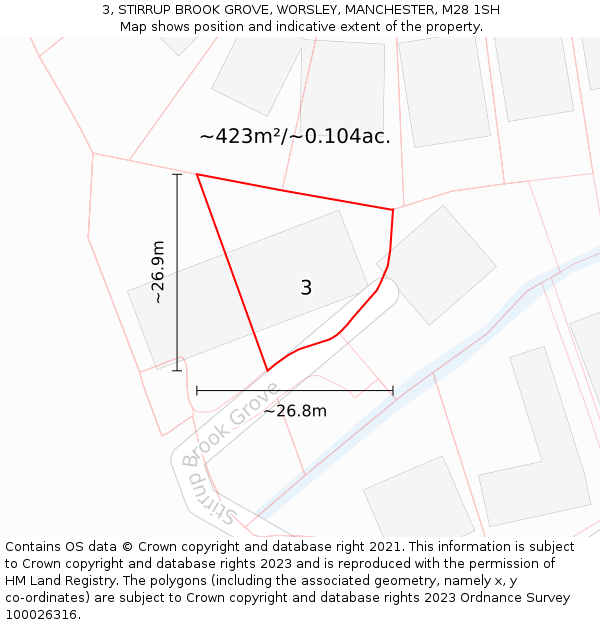 3, STIRRUP BROOK GROVE, WORSLEY, MANCHESTER, M28 1SH: Plot and title map