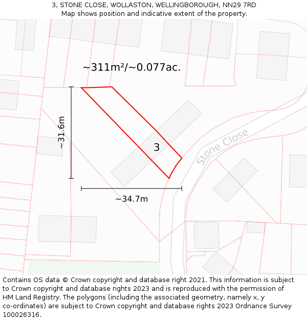 3, STONE CLOSE, WOLLASTON, WELLINGBOROUGH, NN29 7RD: Plot and title map