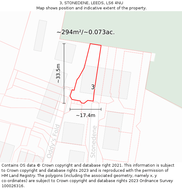 3, STONEDENE, LEEDS, LS6 4NU: Plot and title map