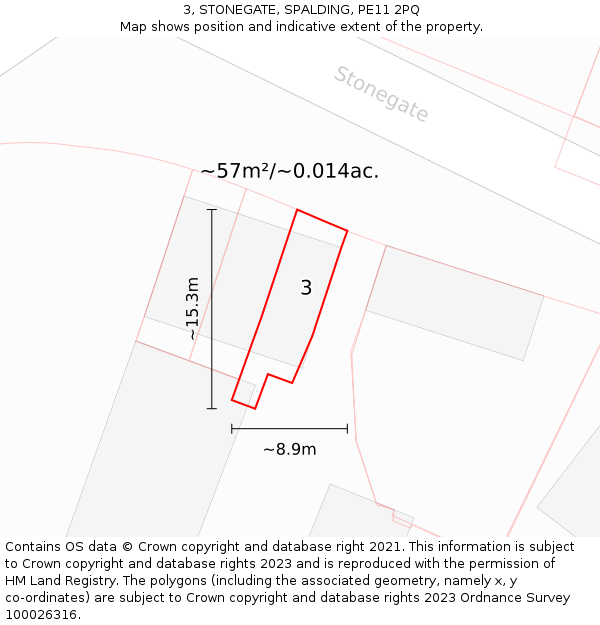 3, STONEGATE, SPALDING, PE11 2PQ: Plot and title map