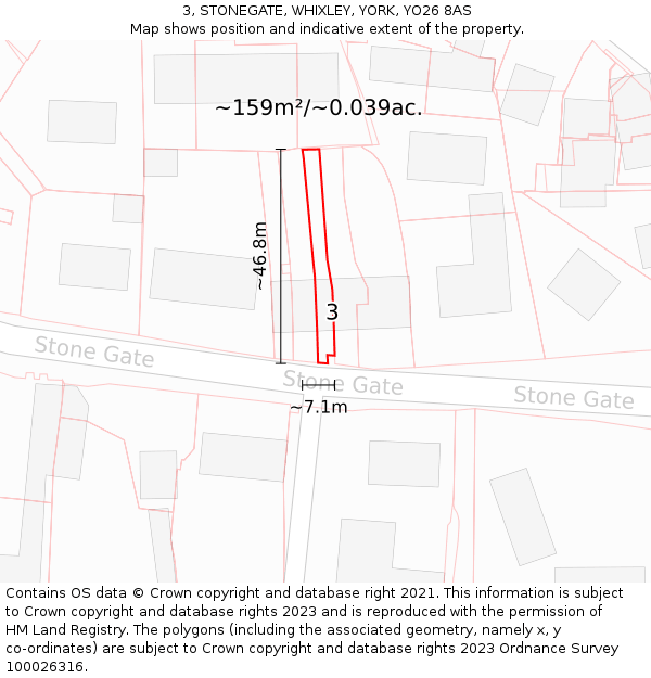 3, STONEGATE, WHIXLEY, YORK, YO26 8AS: Plot and title map
