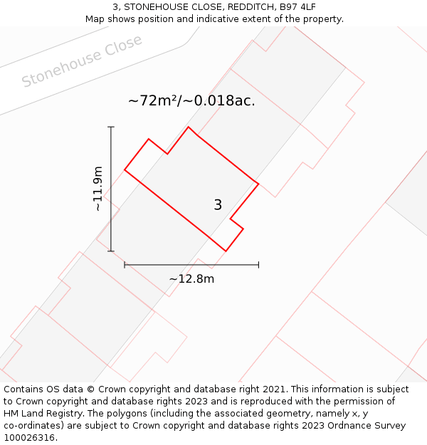3, STONEHOUSE CLOSE, REDDITCH, B97 4LF: Plot and title map