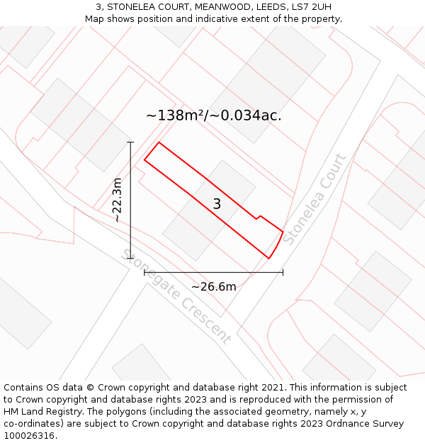 3, STONELEA COURT, MEANWOOD, LEEDS, LS7 2UH: Plot and title map