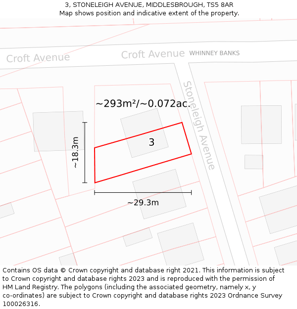 3, STONELEIGH AVENUE, MIDDLESBROUGH, TS5 8AR: Plot and title map