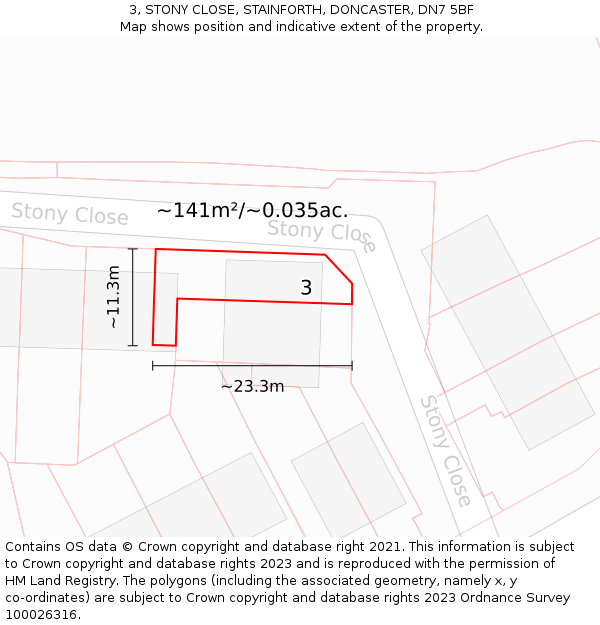 3, STONY CLOSE, STAINFORTH, DONCASTER, DN7 5BF: Plot and title map