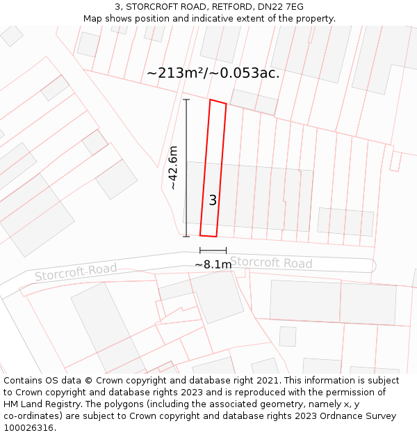 3, STORCROFT ROAD, RETFORD, DN22 7EG: Plot and title map