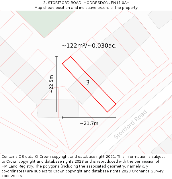 3, STORTFORD ROAD, HODDESDON, EN11 0AH: Plot and title map
