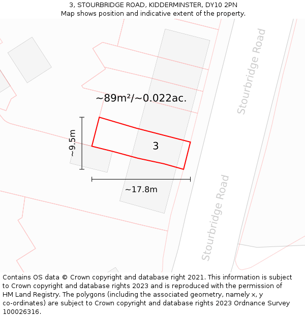 3, STOURBRIDGE ROAD, KIDDERMINSTER, DY10 2PN: Plot and title map