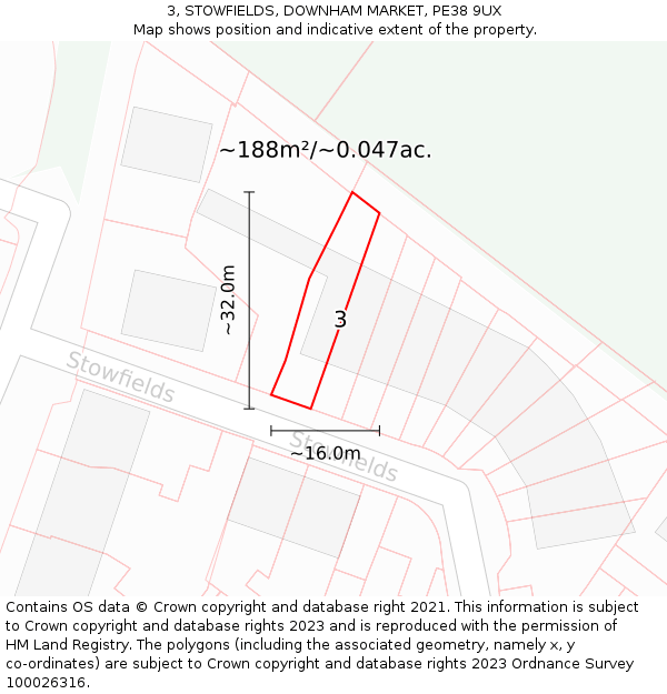 3, STOWFIELDS, DOWNHAM MARKET, PE38 9UX: Plot and title map