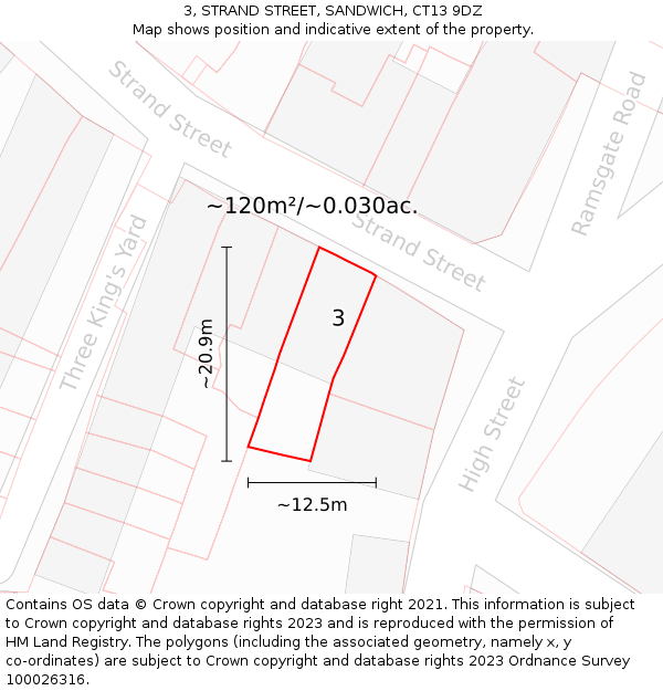 3, STRAND STREET, SANDWICH, CT13 9DZ: Plot and title map
