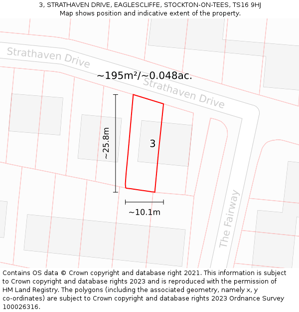 3, STRATHAVEN DRIVE, EAGLESCLIFFE, STOCKTON-ON-TEES, TS16 9HJ: Plot and title map
