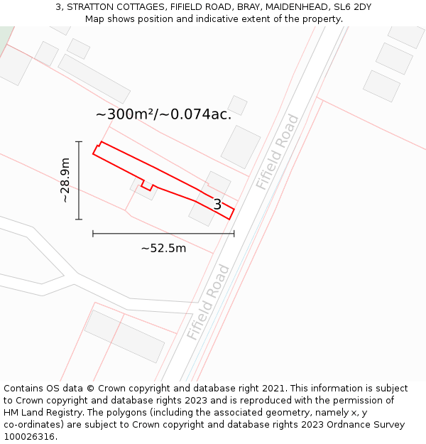 3, STRATTON COTTAGES, FIFIELD ROAD, BRAY, MAIDENHEAD, SL6 2DY: Plot and title map